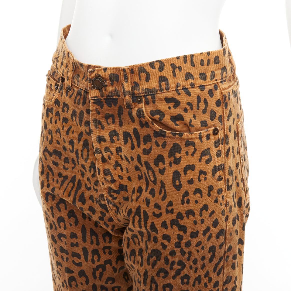 SAINT LAURENT 2018 Brown lopard animal print distressed hem jeans 27