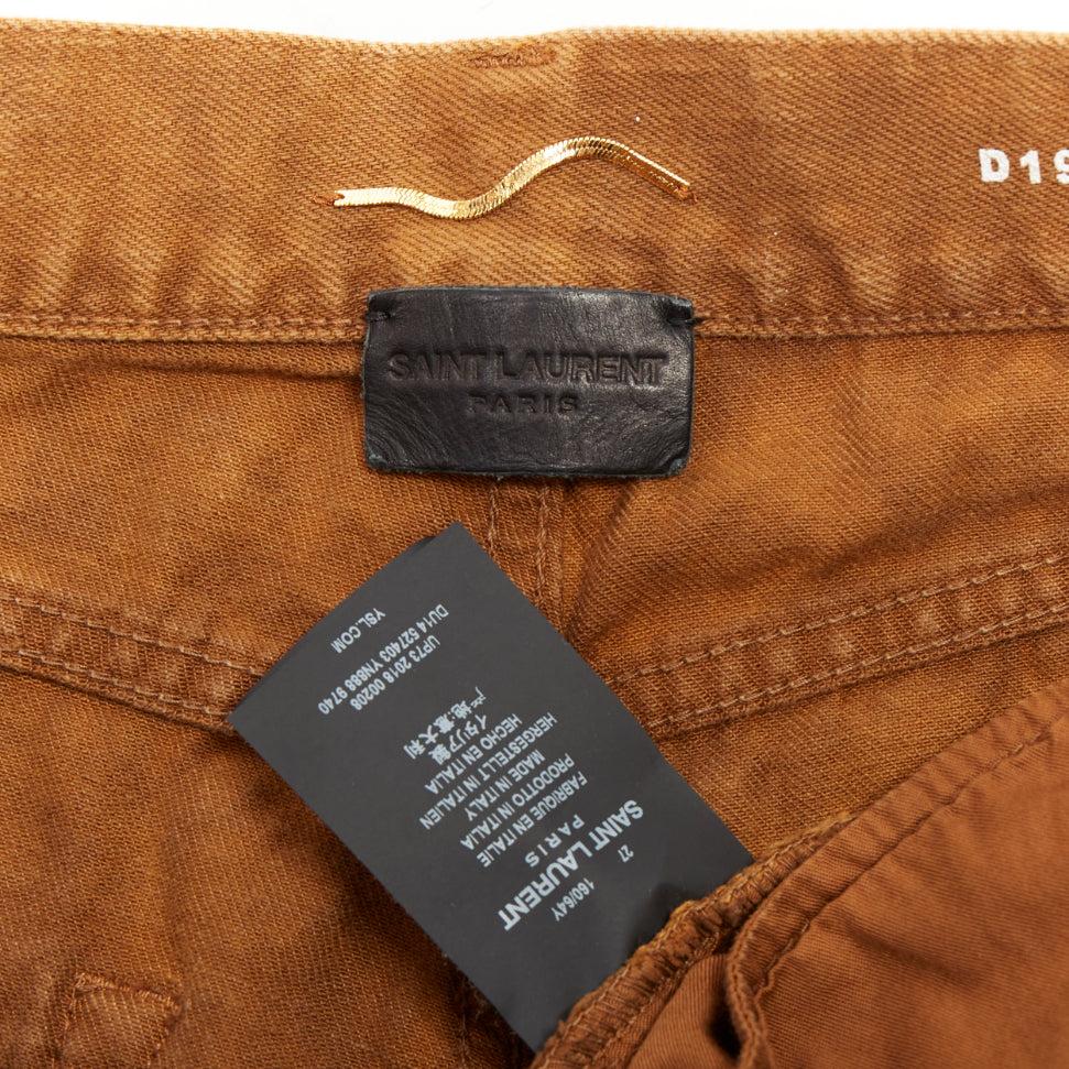 SAINT LAURENT 2018 Brown lopard animal print distressed hem jeans 27