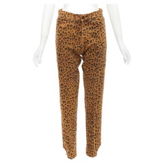 SAINT LAURENT 2018 brown leopard animal print distressed hem jeans 27"