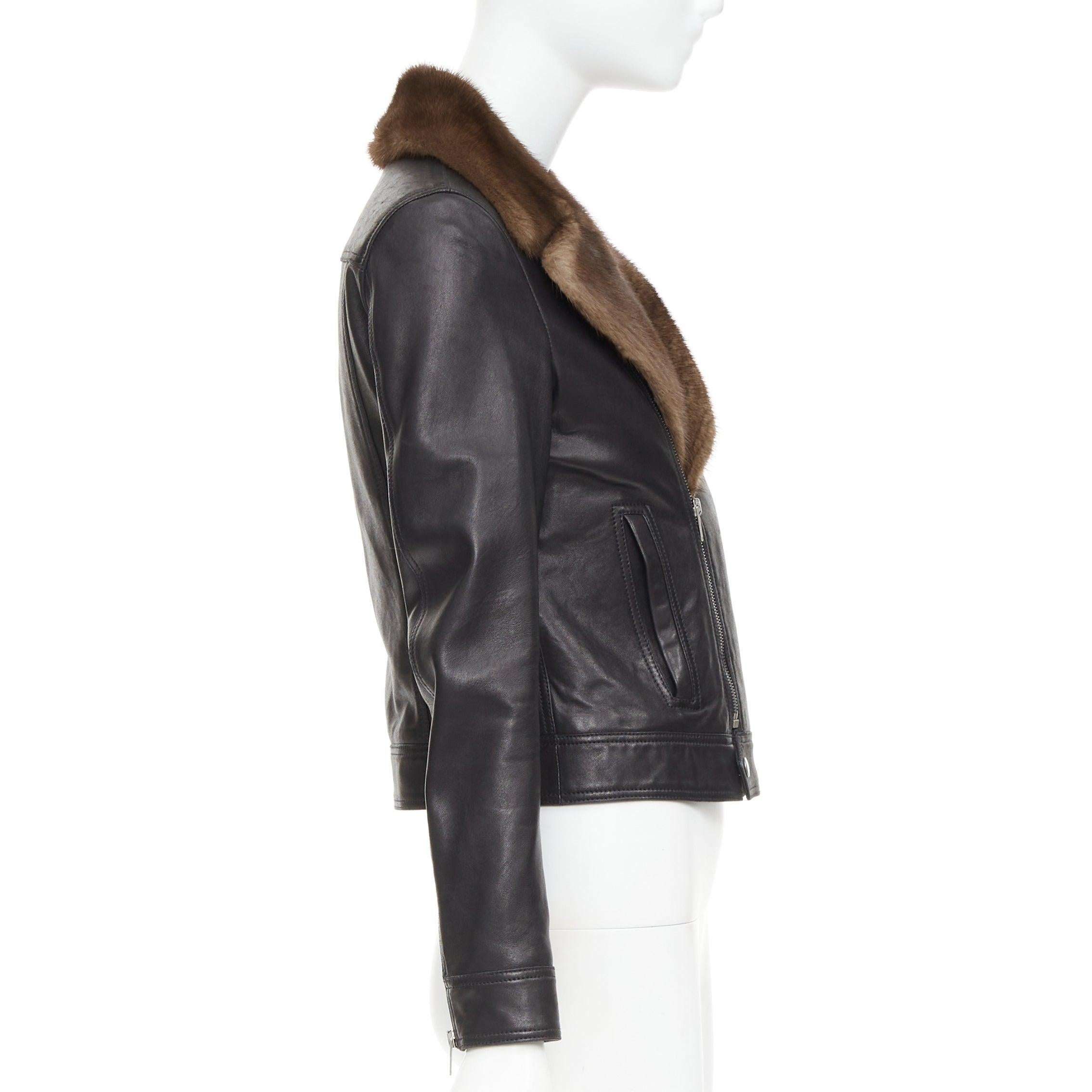 SAINT LAURENT 2018 brown mink fur black lambskin leather biker jacket FR38 M For Sale 1