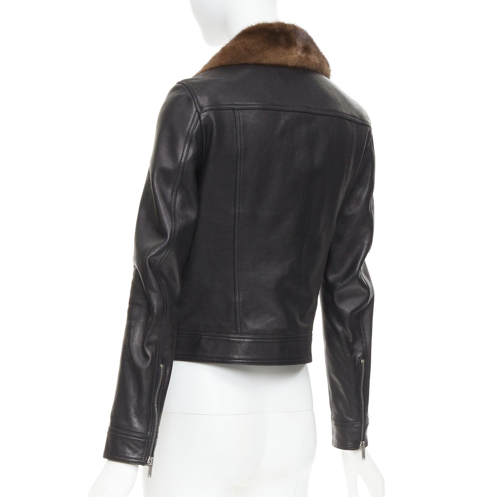 SAINT LAURENT 2018 brown mink fur black lambskin leather biker jacket FR38 M For Sale 3
