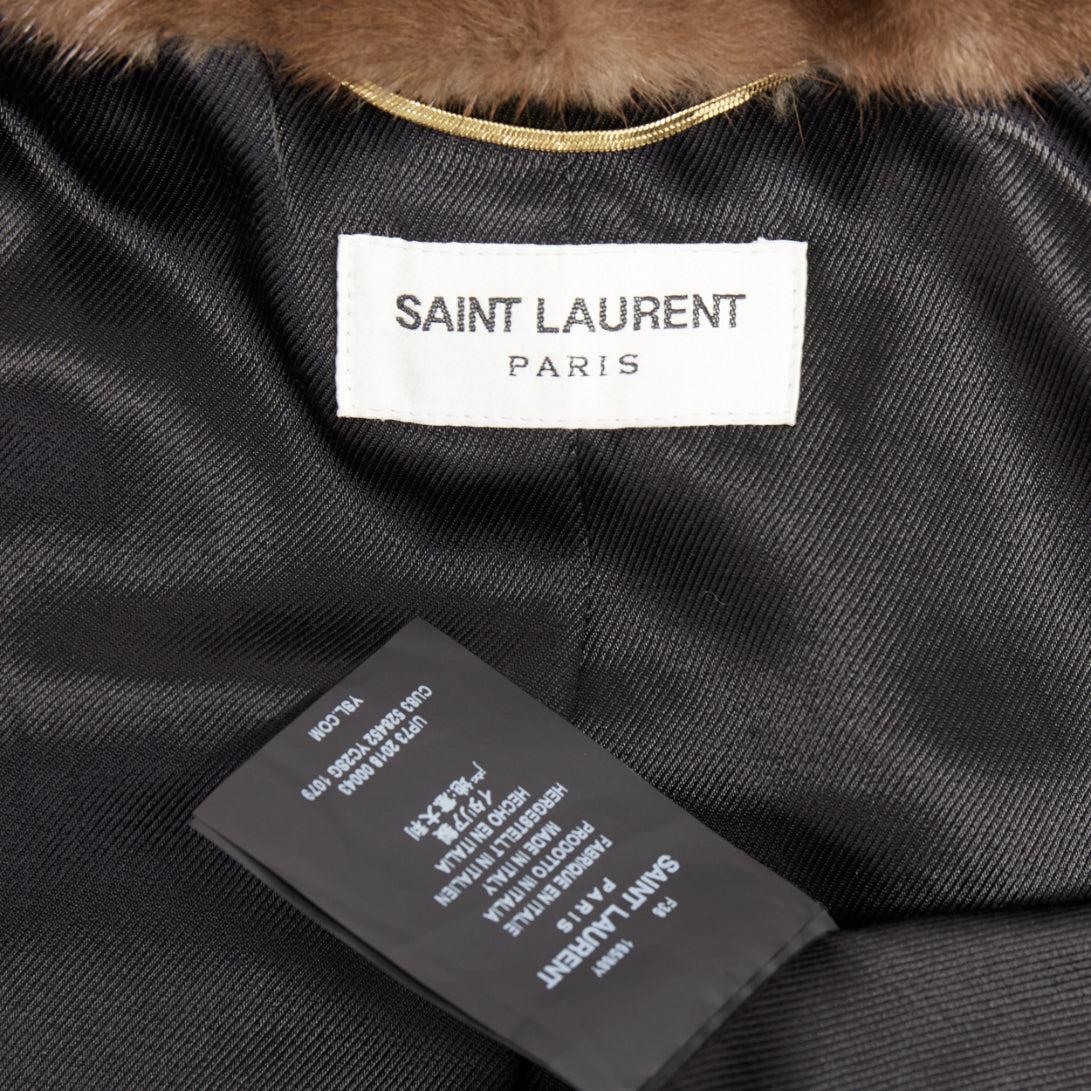 SAINT LAURENT 2018 brown mink fur black lambskin leather biker jacket FR38 M For Sale 5