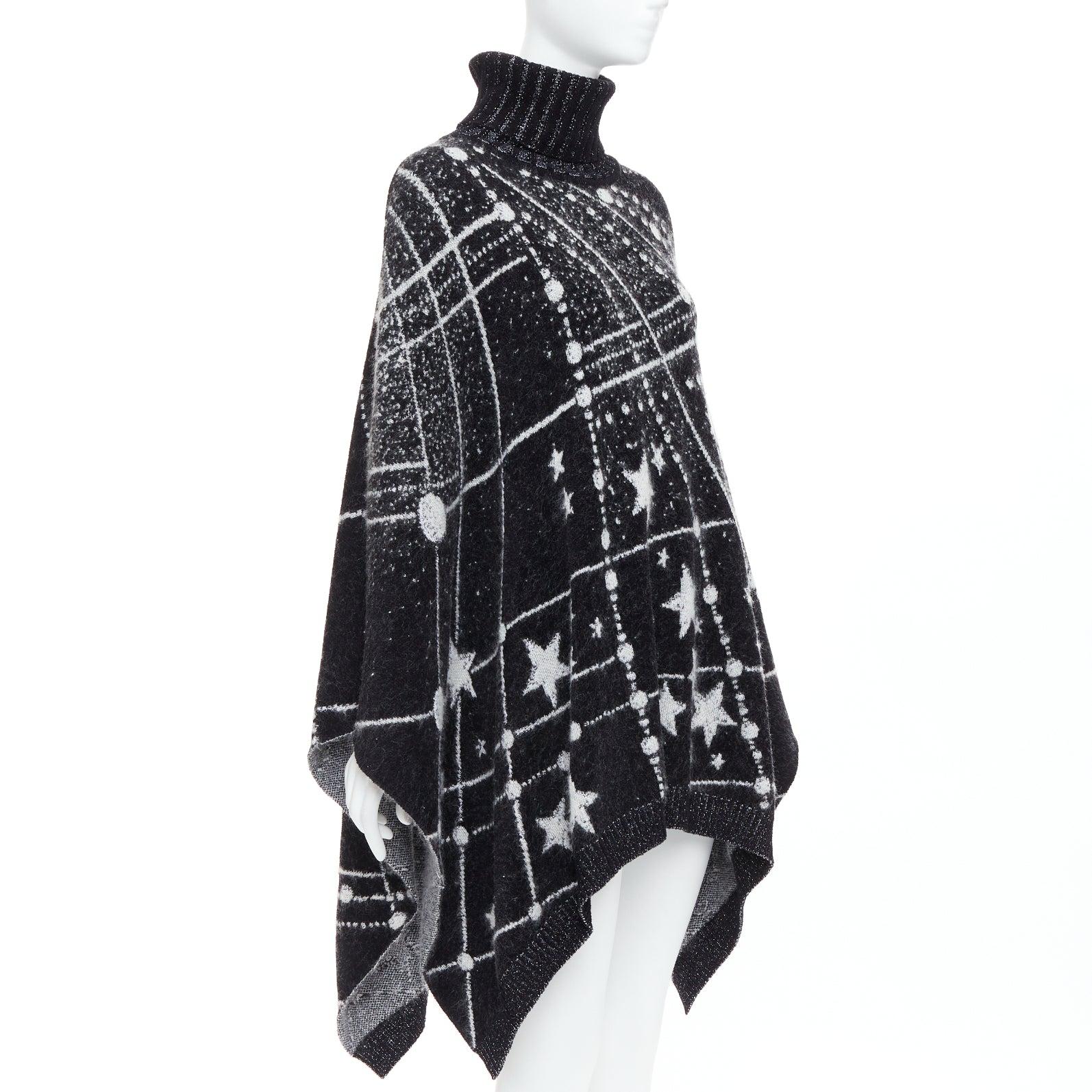 Black SAINT LAURENT 2018 Constellation black white astrology intarsia poncho cape S For Sale