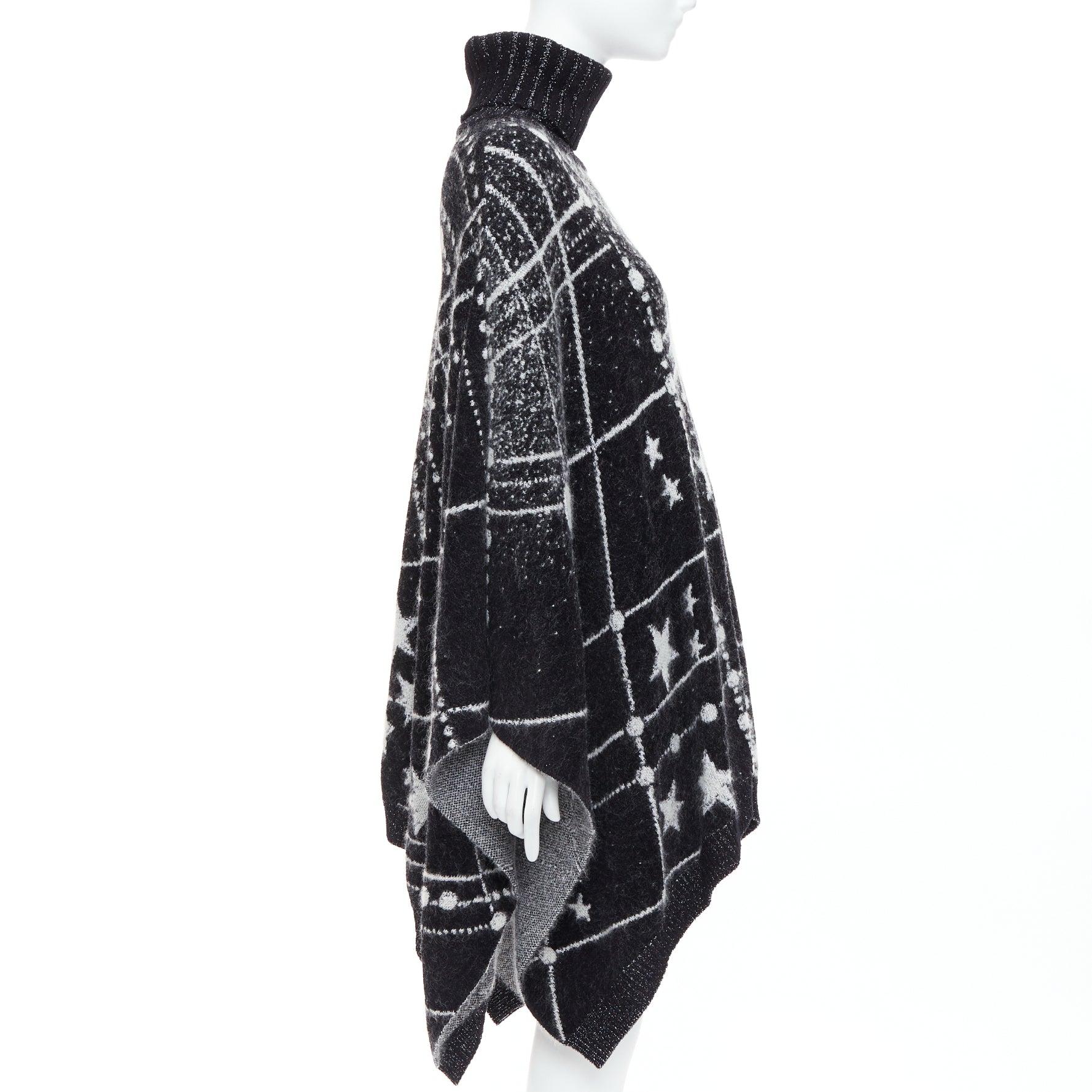 Women's SAINT LAURENT 2018 Constellation black white astrology intarsia poncho cape S For Sale