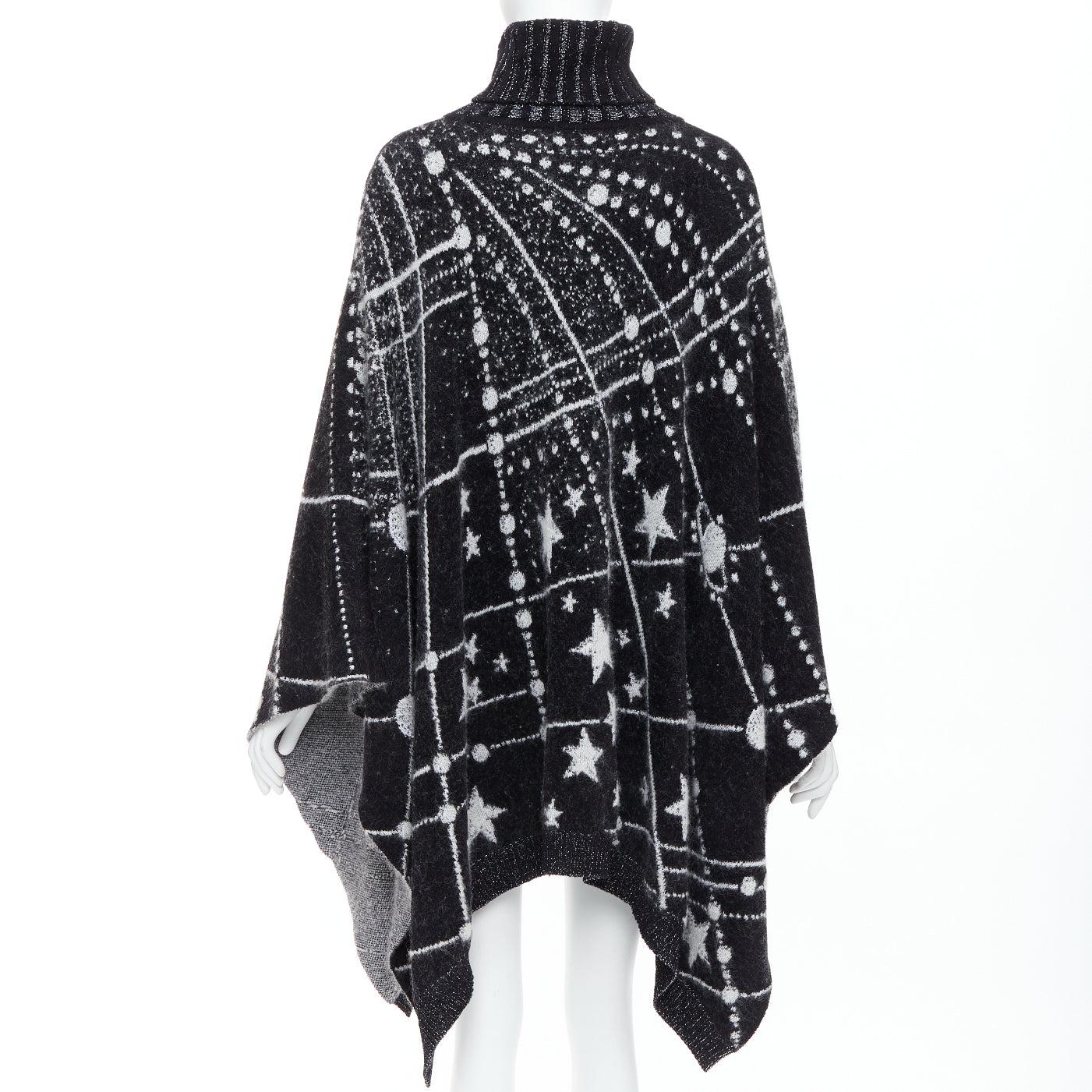 SAINT LAURENT 2018 Constellation black white astrology intarsia poncho cape S For Sale 1
