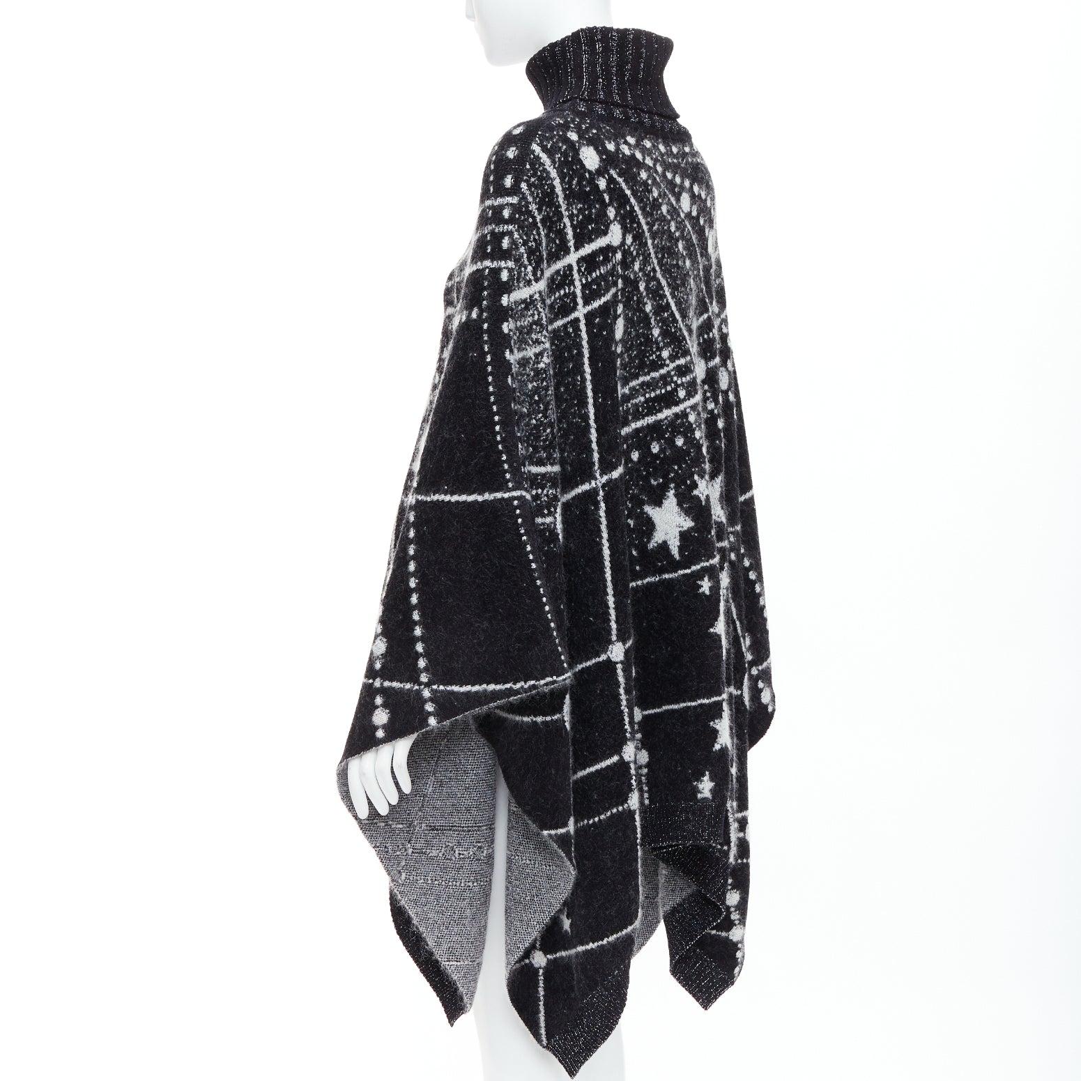 SAINT LAURENT 2018 Constellation black white astrology intarsia poncho cape S For Sale 2