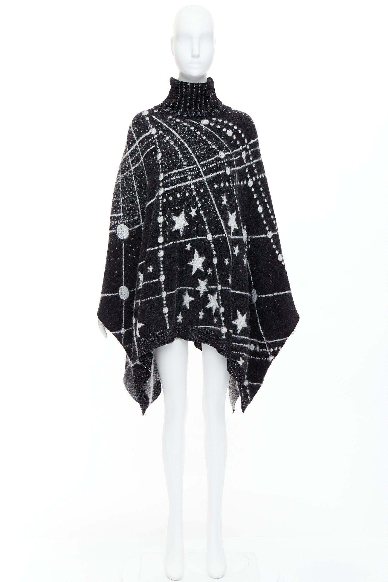 SAINT LAURENT 2018 Constellation black white astrology intarsia poncho cape S For Sale 5