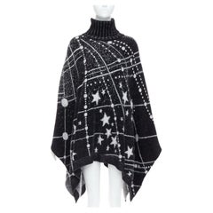SAINT LAURENT 2018 Constellation black white astrology intarsia poncho cape S