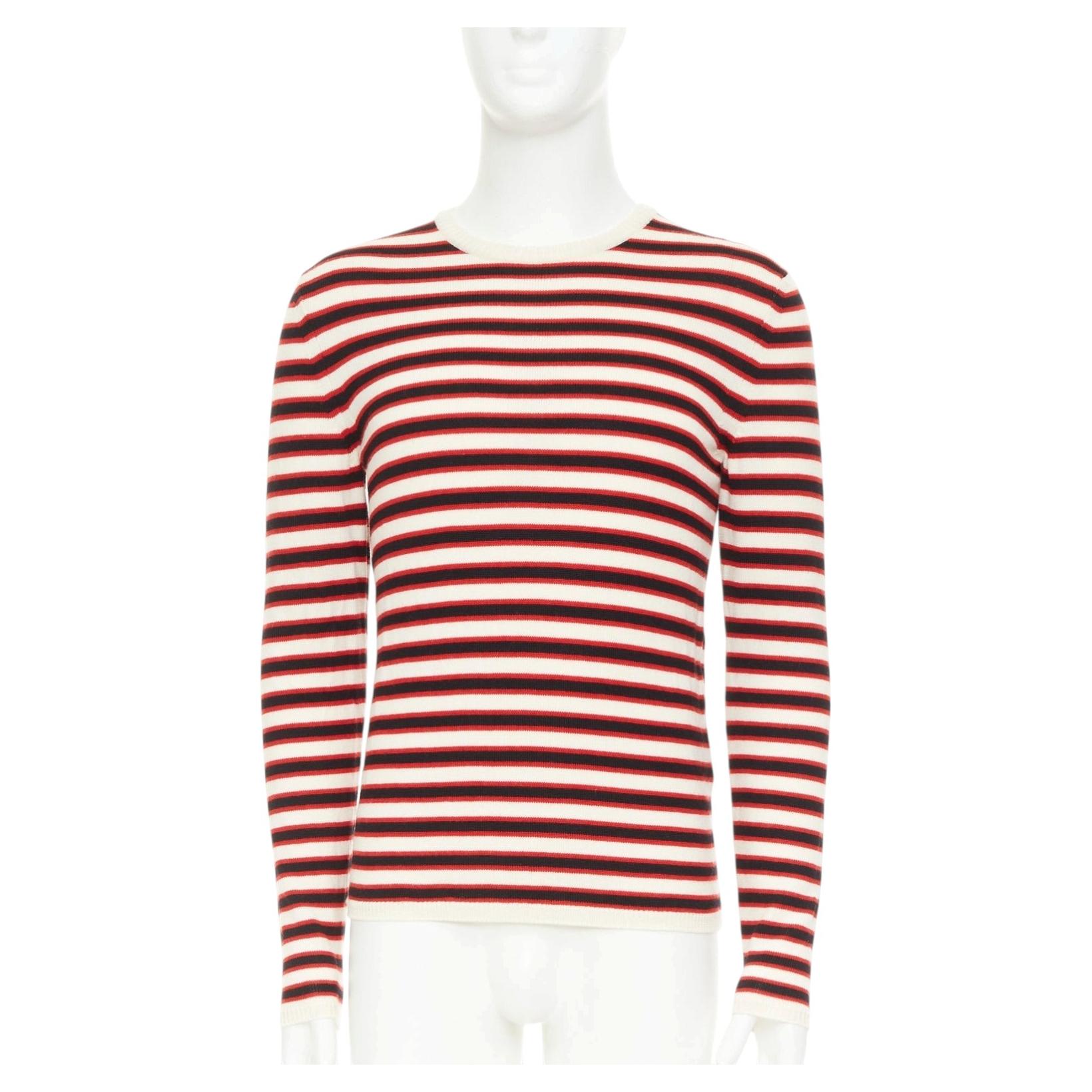 SAINT LAURENT 2018 creme rot schwarz 100% Schurwolle horizontal gestreifter Pullover S