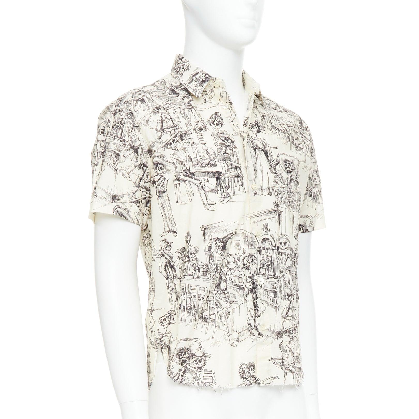 Gray SAINT LAURENT 2018 cream skeleton western party print hawaiian shirt FR38 XS For Sale