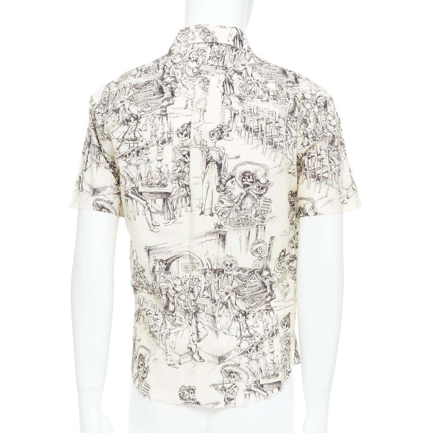 SAINT LAURENT 2018 cream skeleton western party print hawaiian shirt FR38 XS For Sale 1