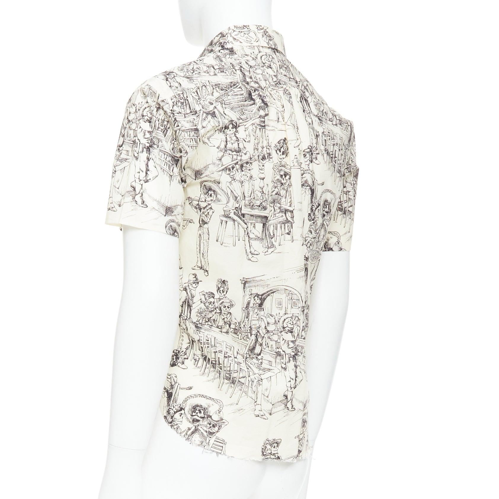 SAINT LAURENT 2018 cream skeleton western party print hawaiian shirt FR38 XS For Sale 2