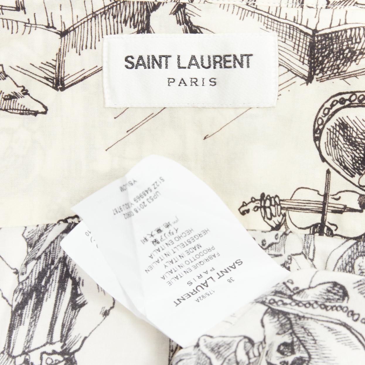 SAINT LAURENT 2018 cream skeleton western party print hawaiian shirt FR38 XS For Sale 4