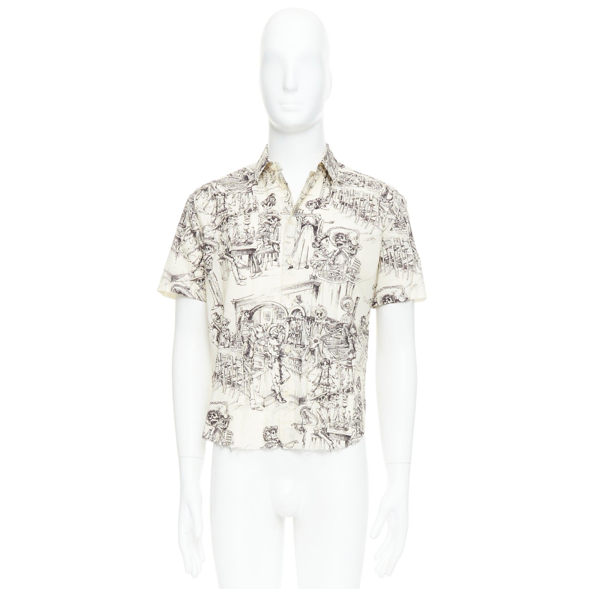 SAINT LAURENT 2018 cream skeleton western party print hawaiian shirt FR38 XS For Sale 5