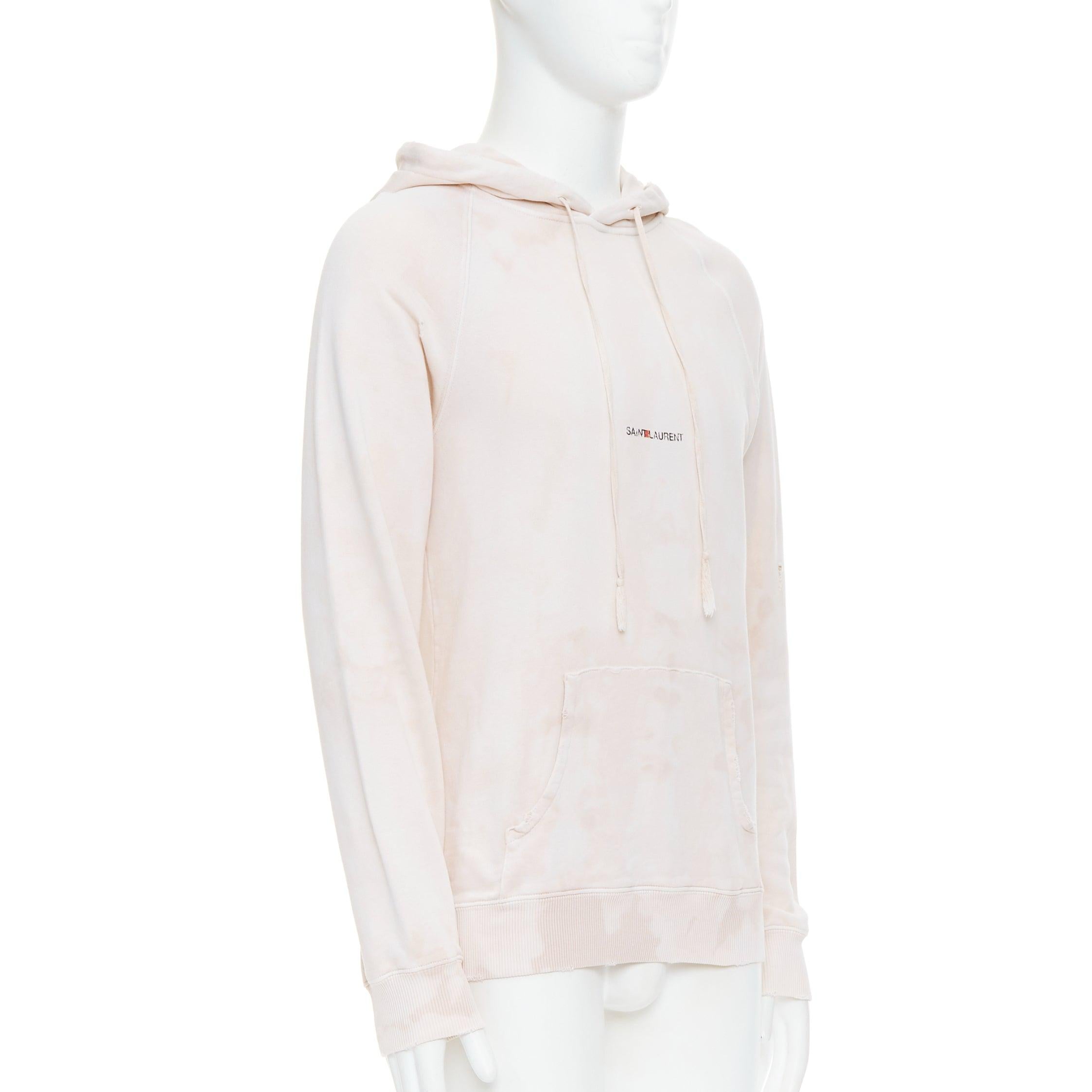 Beige SAINT LAURENT 2018 cream washed tie ye distressed logo hoodie S For Sale