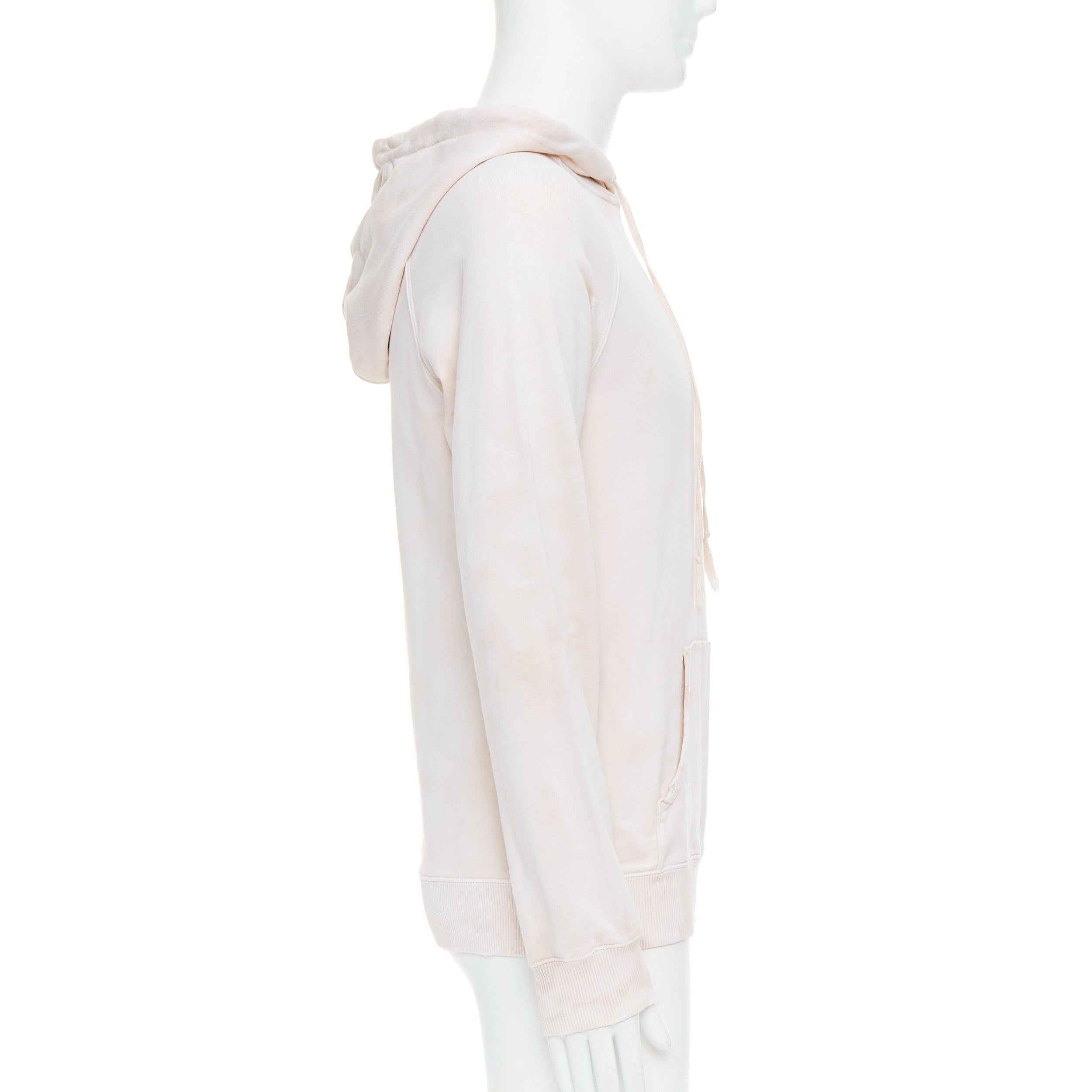 Men's SAINT LAURENT 2018 cream washed tie ye distressed logo hoodie S For Sale