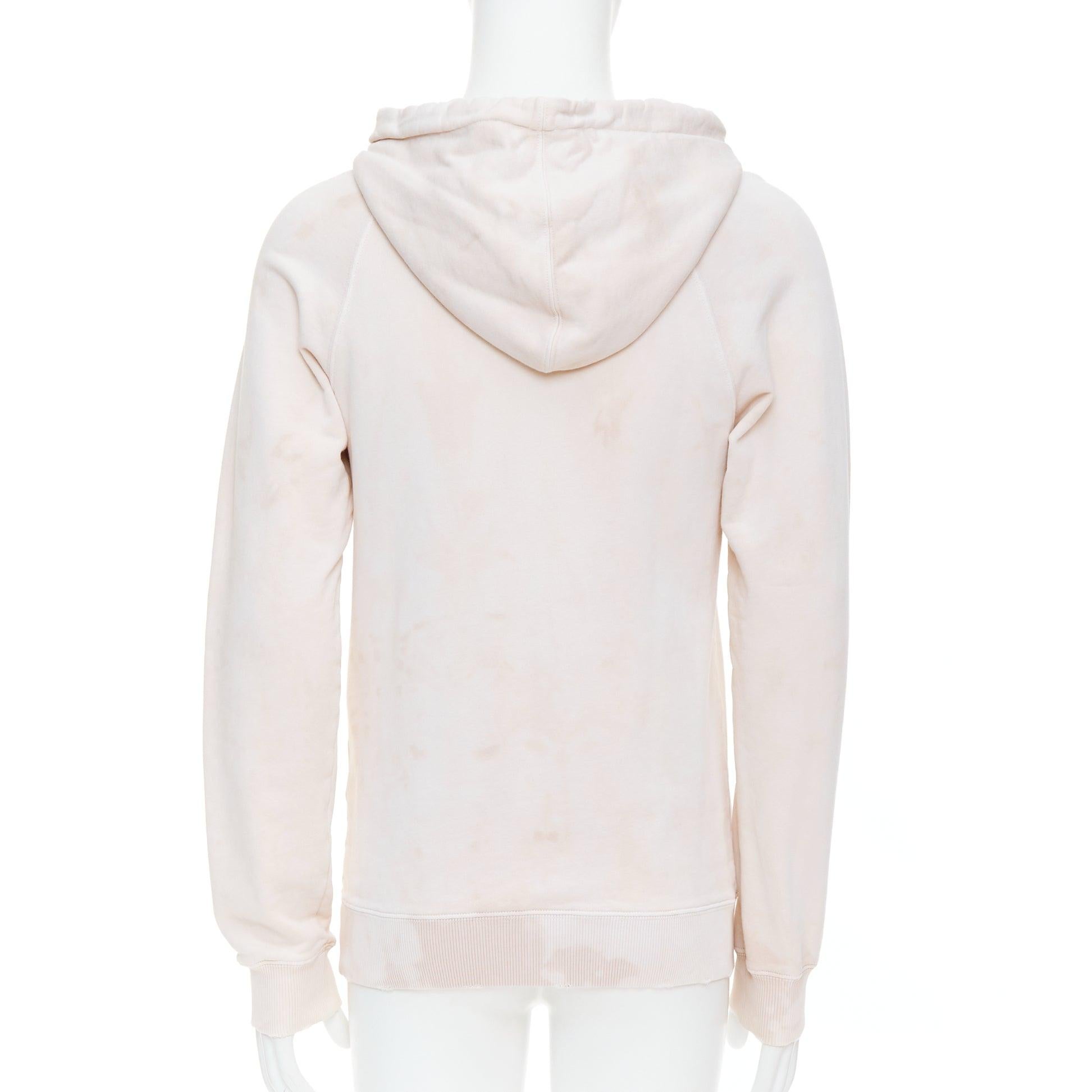 SAINT LAURENT 2018 cream washed tie ye distressed logo hoodie S For Sale 1