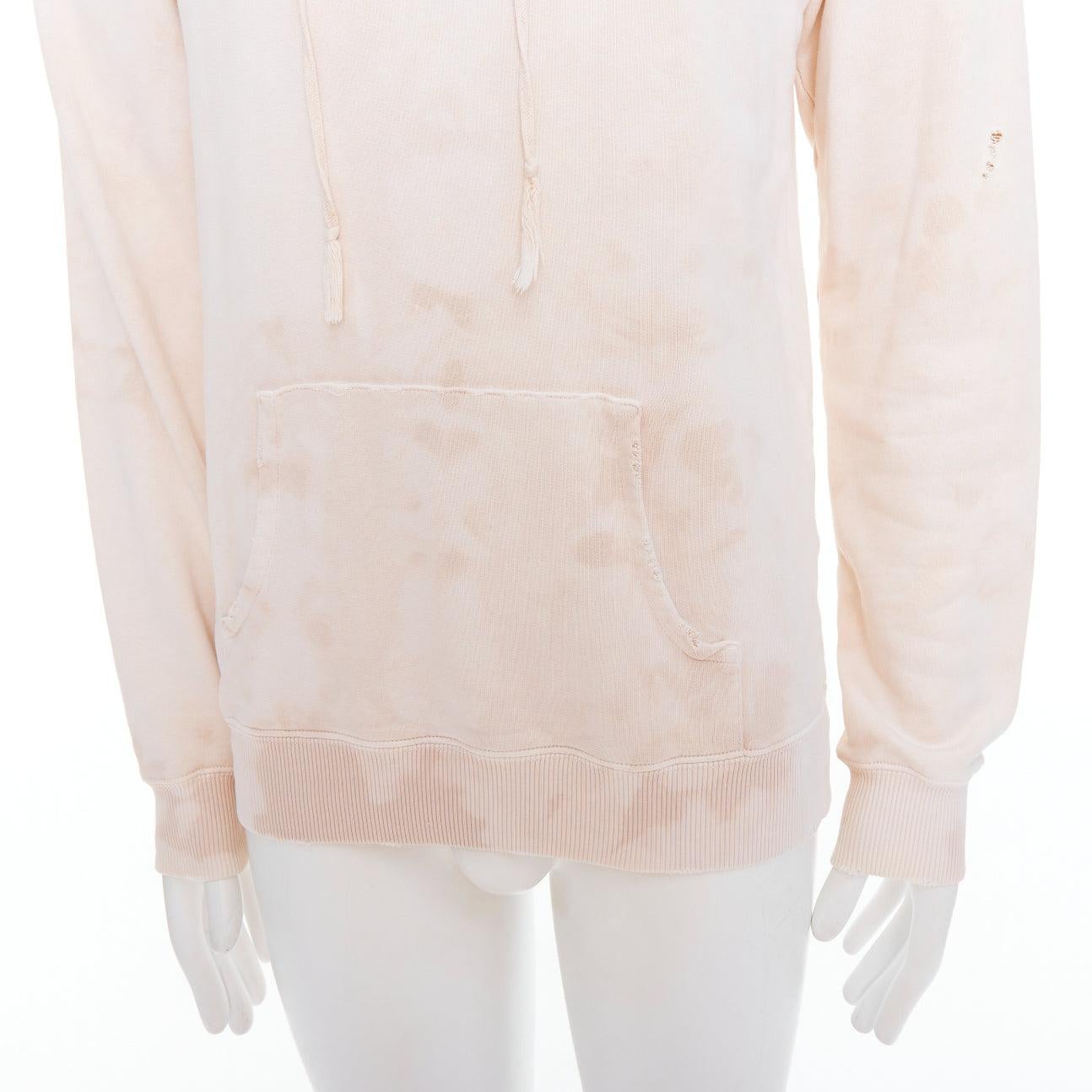 SAINT LAURENT 2018 cream washed tie ye distressed logo hoodie S For Sale 3