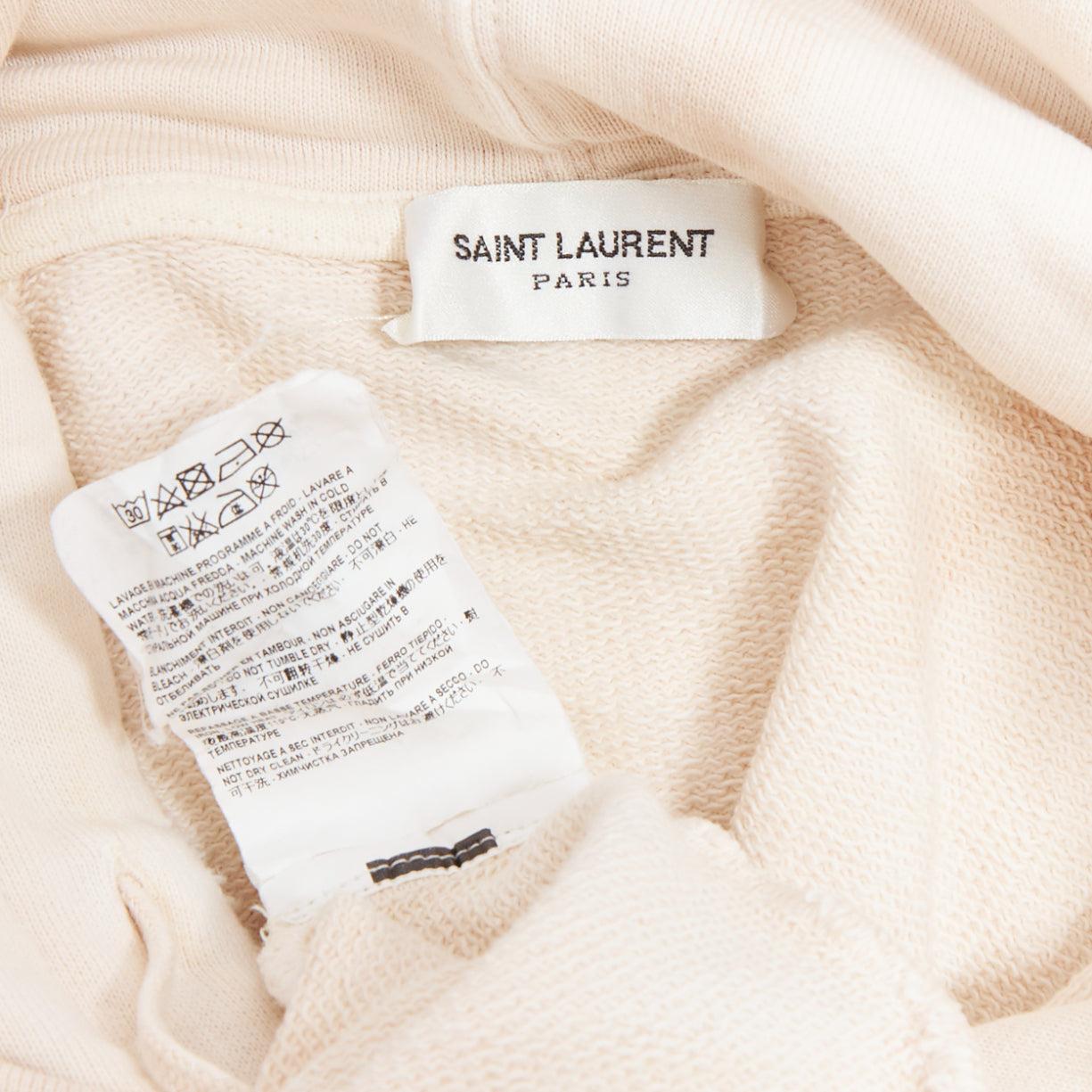 SAINT LAURENT 2018 cream washed tie ye distressed logo hoodie S For Sale 4