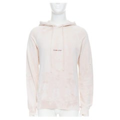 SAINT LAURENT 2018 cream washed tie ye distressed logo hoodie S