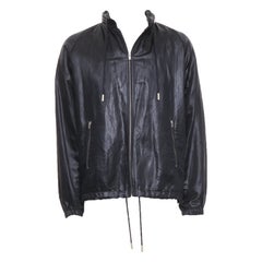 SAINT LAURENT 2018 crinkled coated drawstring zip up blouson jacket FR 46 S