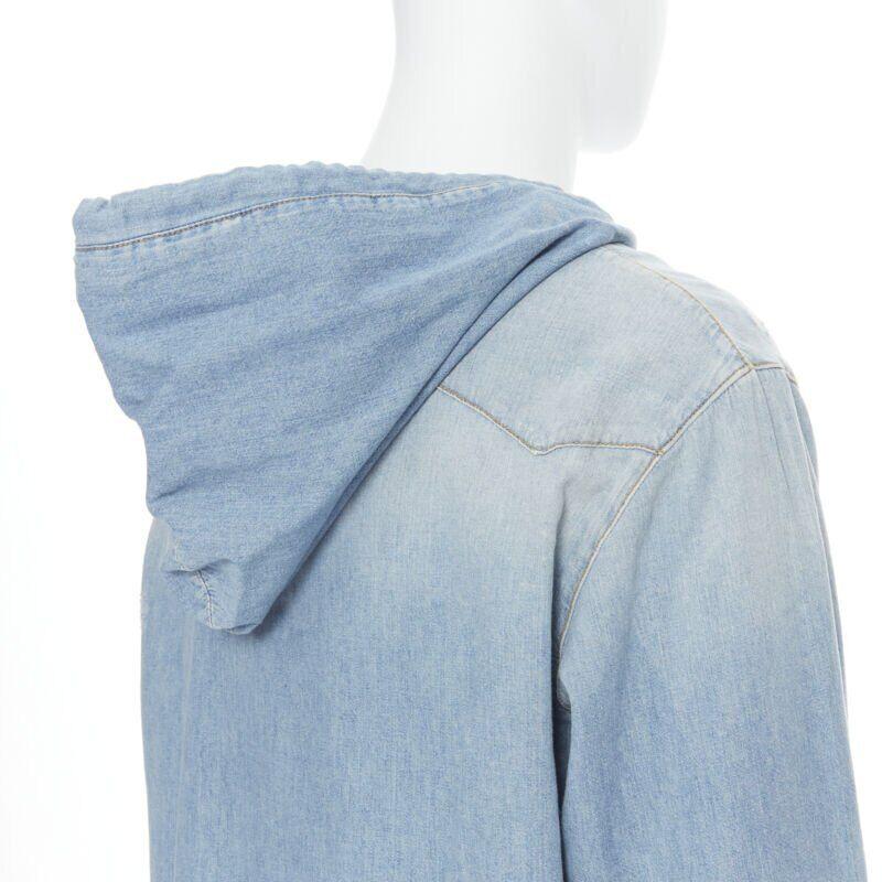 SAINT LAURENT 2018 distressed destroyed denim lace up hoodie pullover S en vente 6