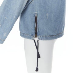 SAINT LAURENT 2018 distressed destroyed denim lace up hoodie pullover S