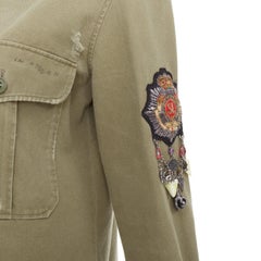 SAINT LAURENT 2018 green cotton military charms badge over shirt FR38 M
