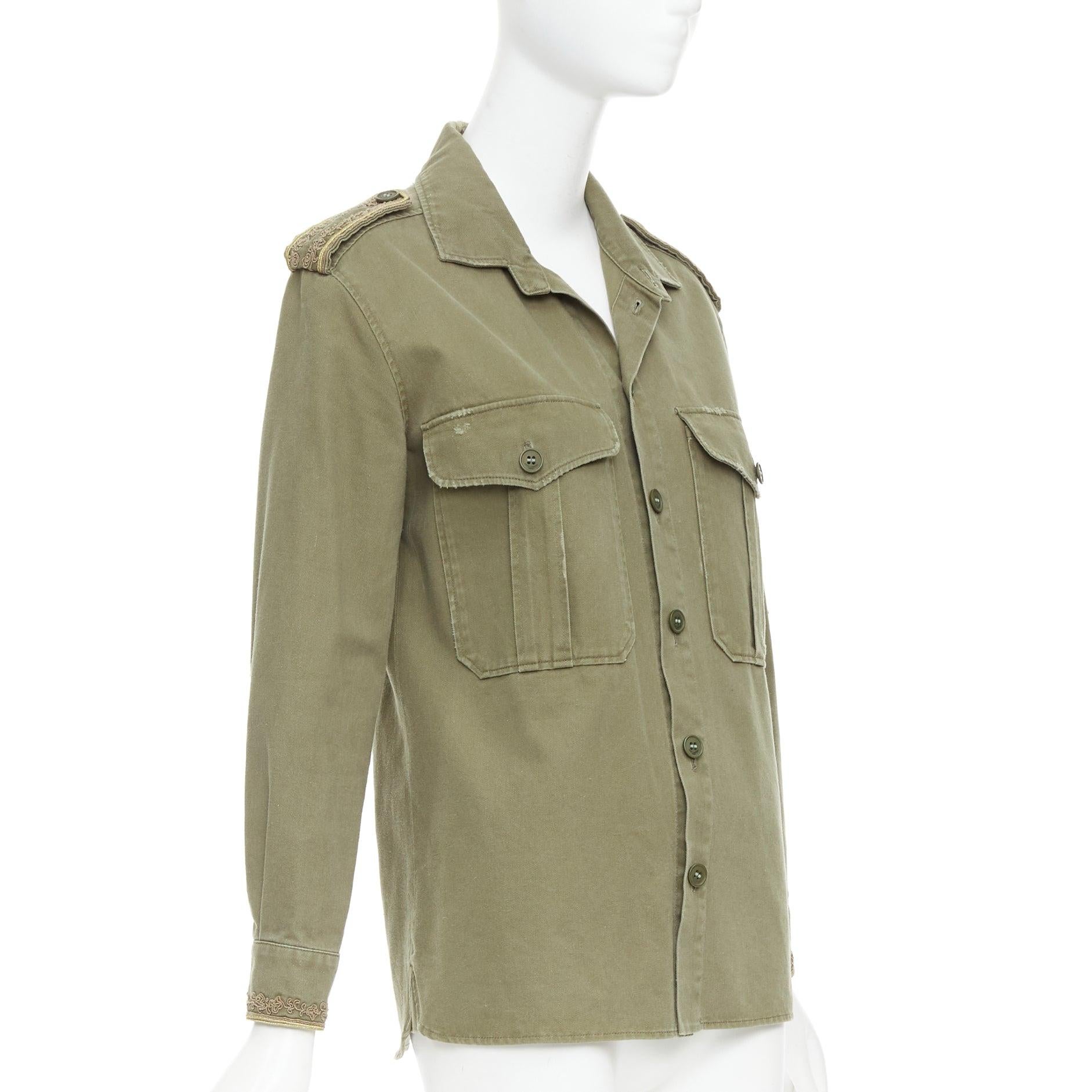 Brown SAINT LAURENT 2018 green cotton military charms badge over shirt FR38 M For Sale