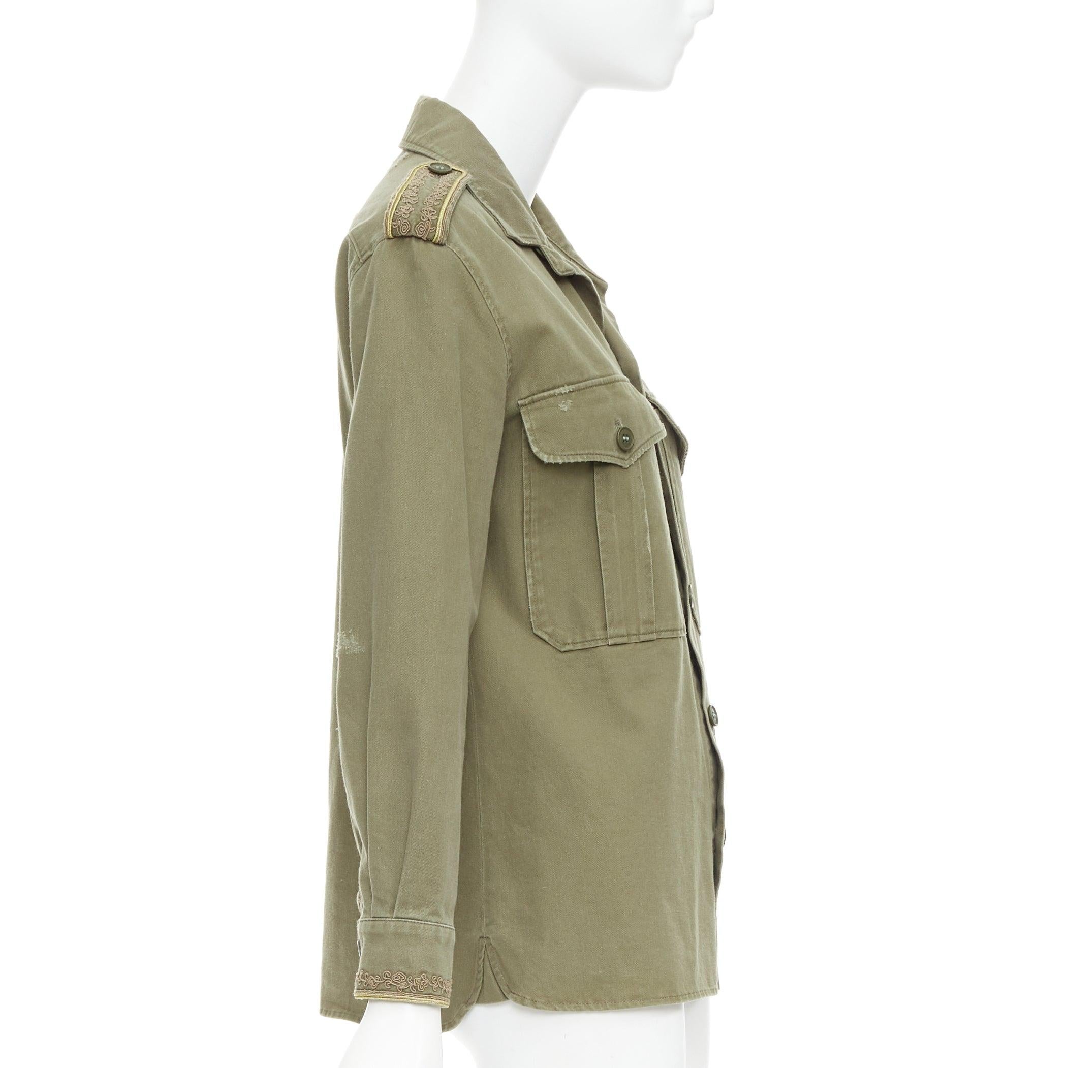 Women's SAINT LAURENT 2018 green cotton military charms badge over shirt FR38 M For Sale