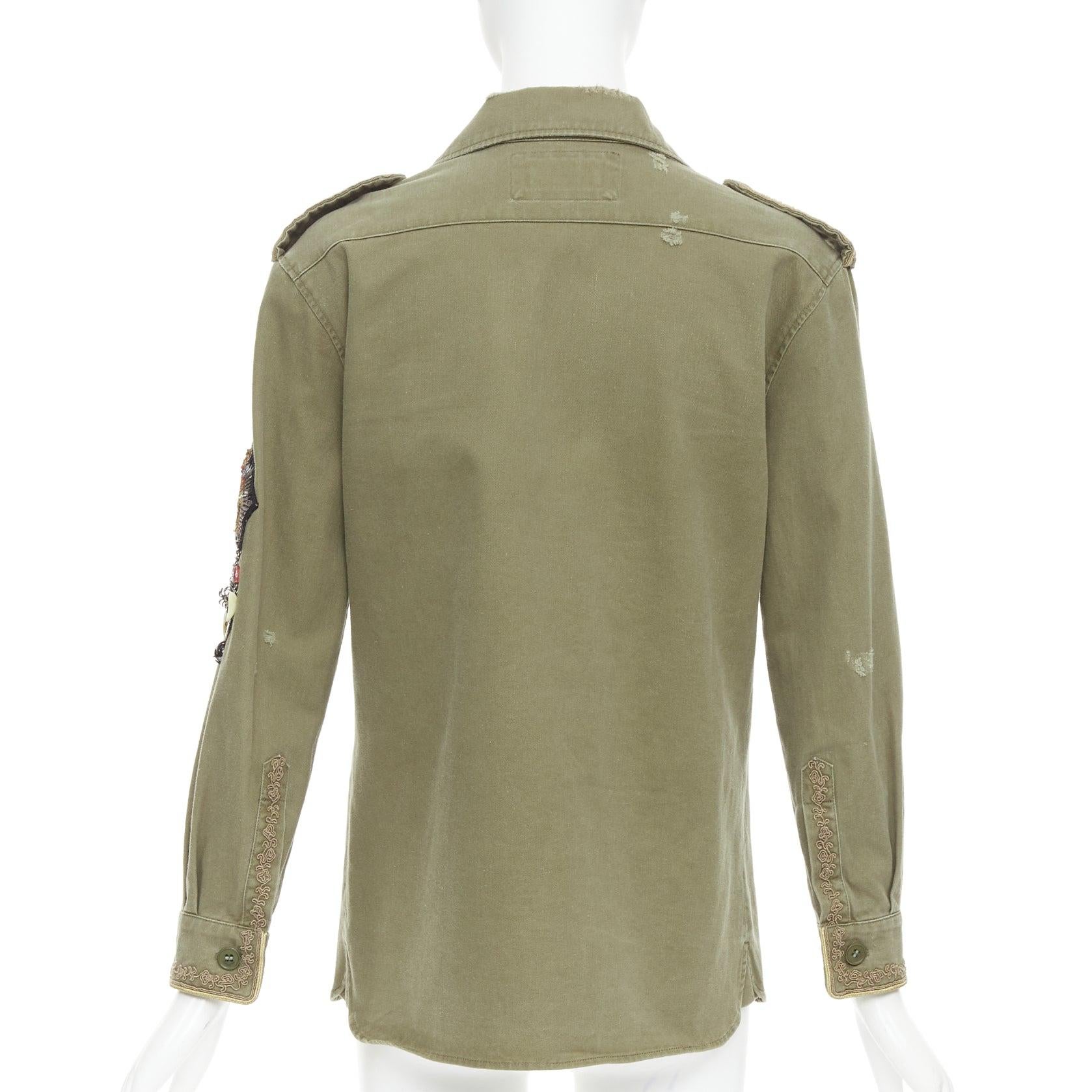 SAINT LAURENT 2018 green cotton military charms badge over shirt FR38 M For Sale 1