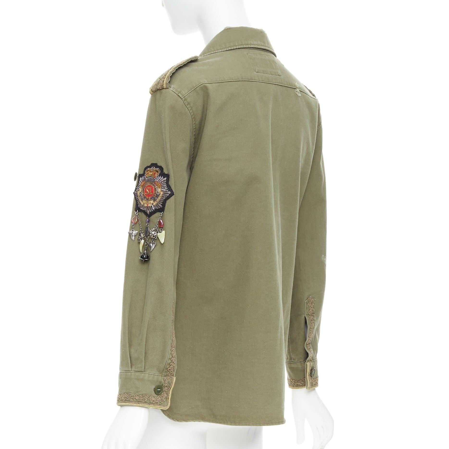 SAINT LAURENT 2018 green cotton military charms badge over shirt FR38 M For Sale 2