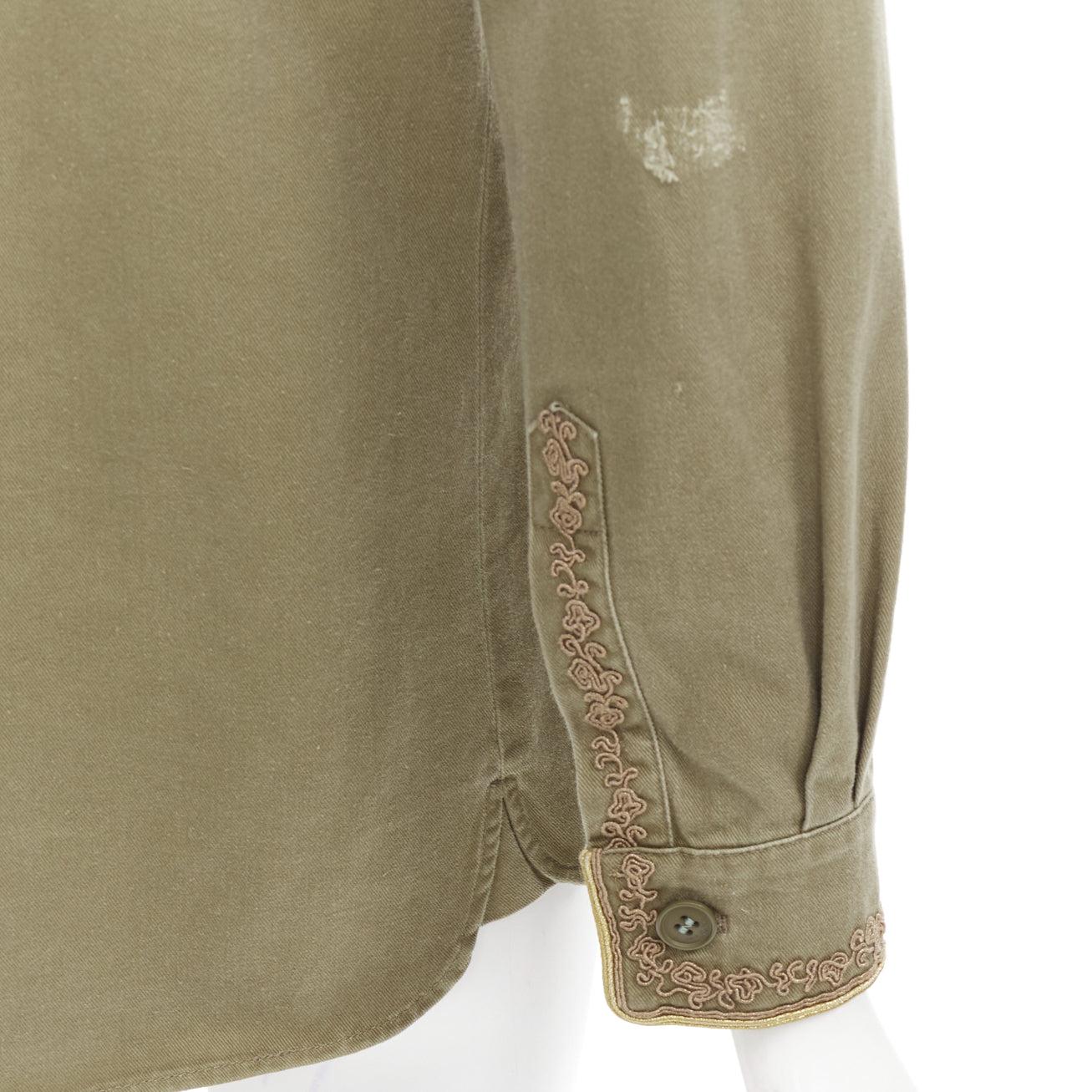 SAINT LAURENT 2018 green cotton military charms badge over shirt FR38 M For Sale 3