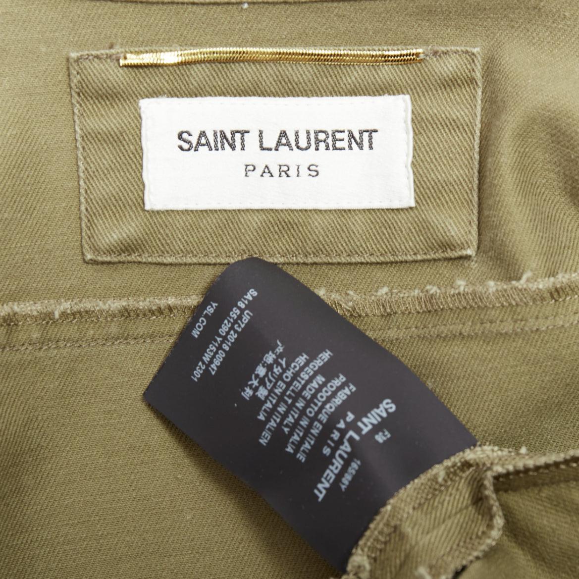 SAINT LAURENT 2018 green cotton military charms badge over shirt FR38 M For Sale 4