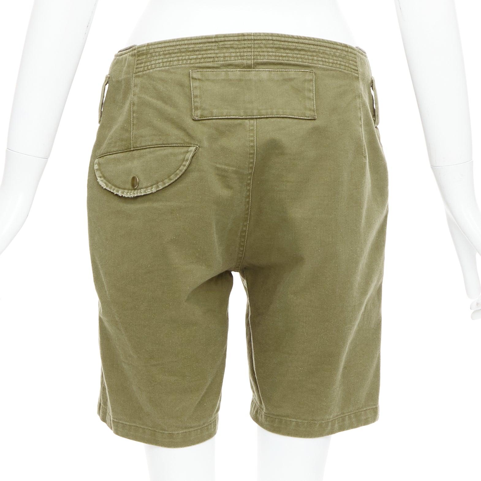 SAINT LAURENT 2018 green gold cotton ramie embroidered military shorts FR36 S For Sale 1