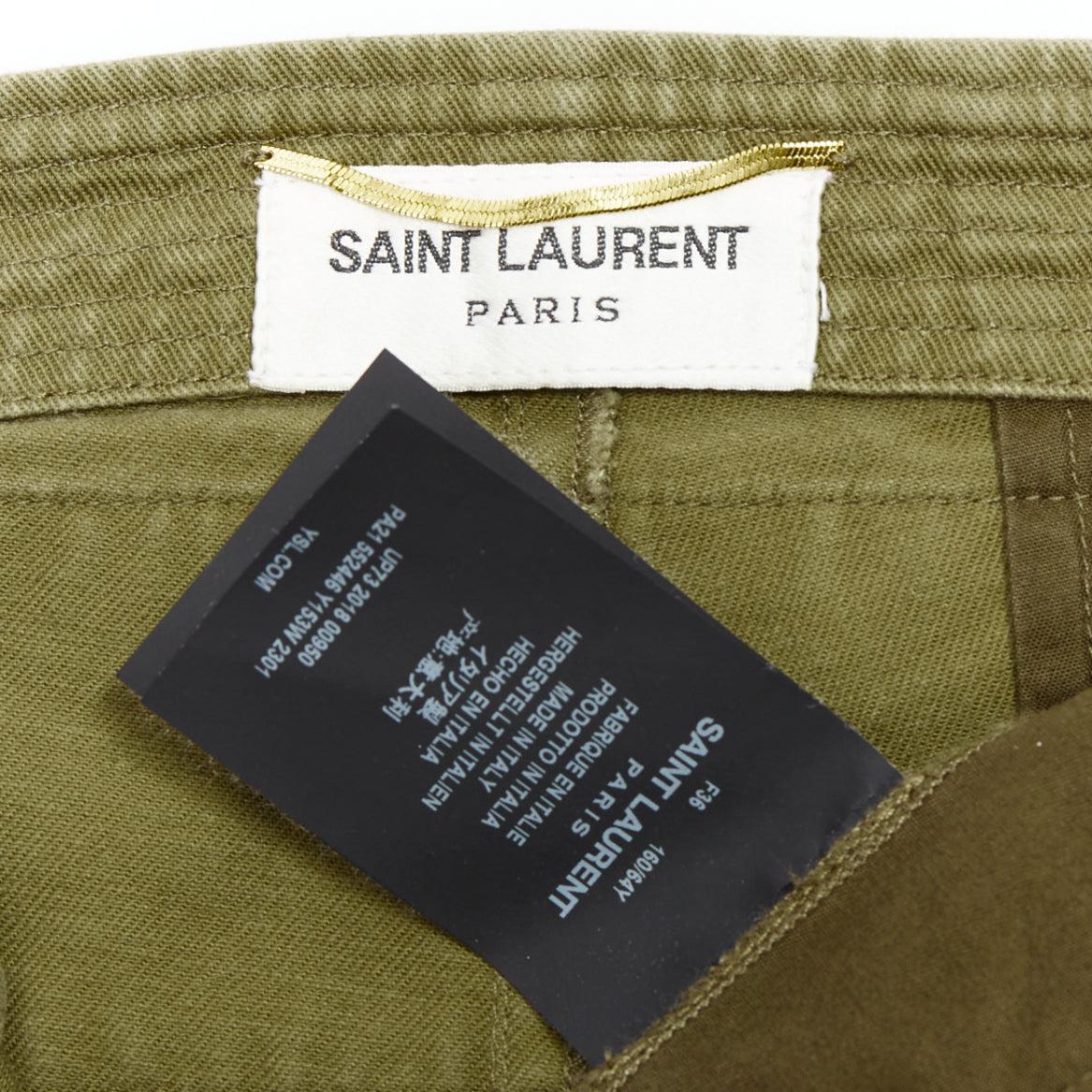 SAINT LAURENT 2018 green gold cotton ramie embroidered military shorts FR36 S For Sale 4