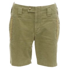 SAINT LAURENT 2018 green gold cotton ramie embroidered military shorts FR36 S