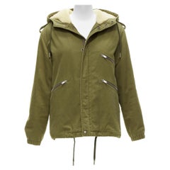 SAINT LAURENT 2018 khaki green sheep shearling lined hooded parka FR38 M