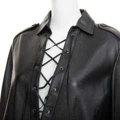 SAINT LAURENT 2018 leather lace up safari utility pocket mini dress FR38 M