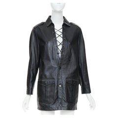 SAINT LAURENT 2018 leather lace up safari utility pocket mini dress FR38 M