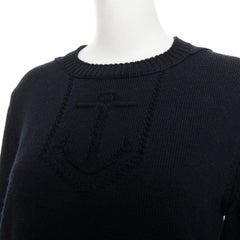 SAINT LAURENT 2018 navy wool anchor crest embroidered intarsia pullover M