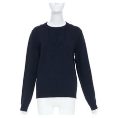 SAINT LAURENT 2018 navy wool anchor crest embroidered intarsia pullover M