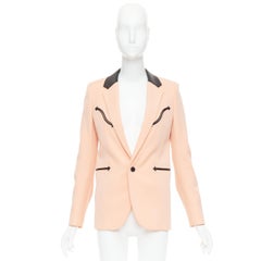 SAINT LAURENT 2018 peach pink wool black leather trim blazer jacket FR36 S