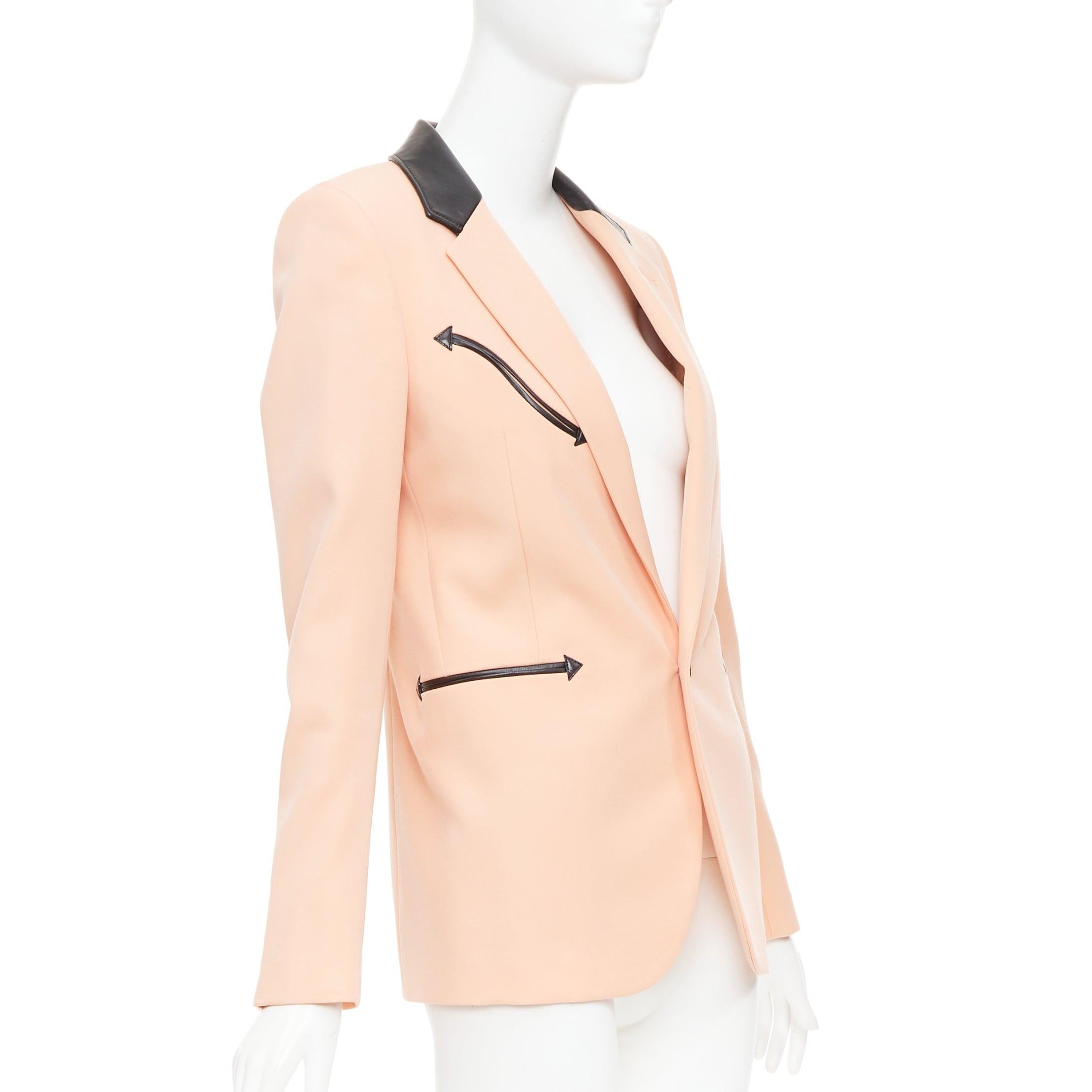 Donna SAINT LAURENT 2018 giacca blazer in lana rosa pesca con rifiniture in pelle nera FR36 S in vendita