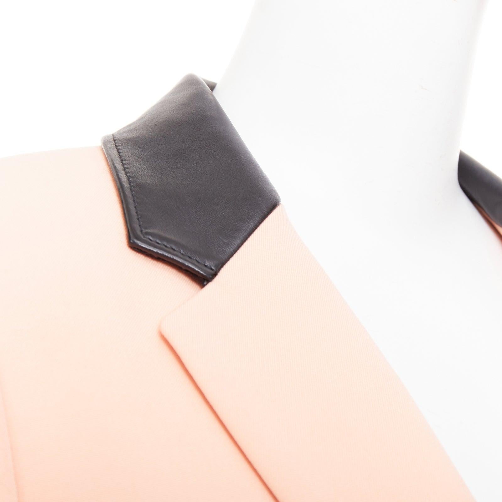 SAINT LAURENT 2018 giacca blazer in lana rosa pesca con rifiniture in pelle nera FR36 S in vendita 5