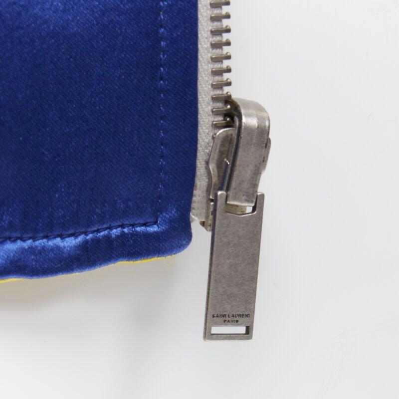 SAINT LAURENT 2018 Reversible yellow blue satin bird embroidery bomber EU50 For Sale 7
