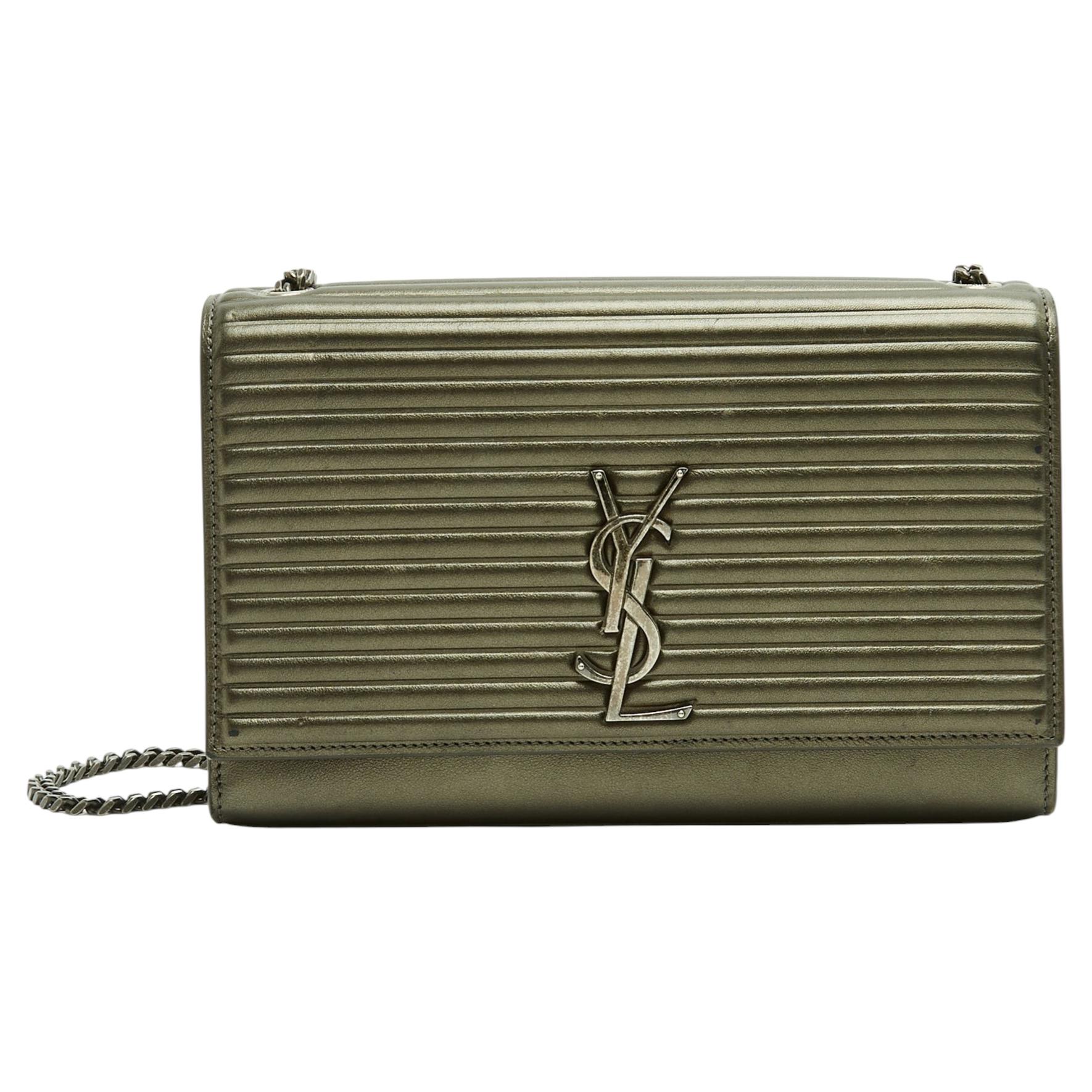 Saint Laurent 2018 Sac Kate Opium Medium YSL Khaki Gold Leather Shoulder Bag For Sale