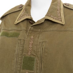 SAINT LAURENT 2018 Saharienne cotton ramie gold embroidered trim military jacket