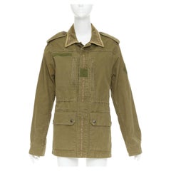 SAINT LAURENT 2018 Saharienne cotton ramie gold embroidered trim military jacket