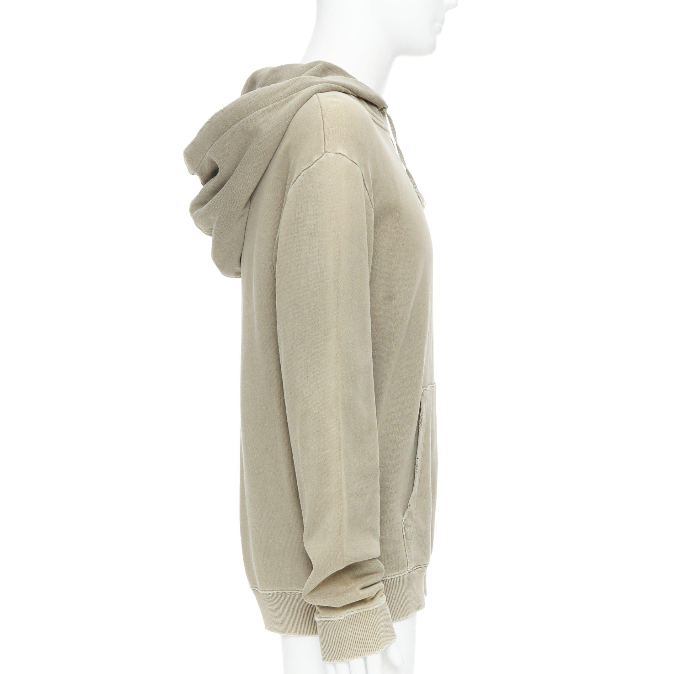 Men's SAINT LAURENT 2018 stone cotton distressed washed logo hoodie S For Sale